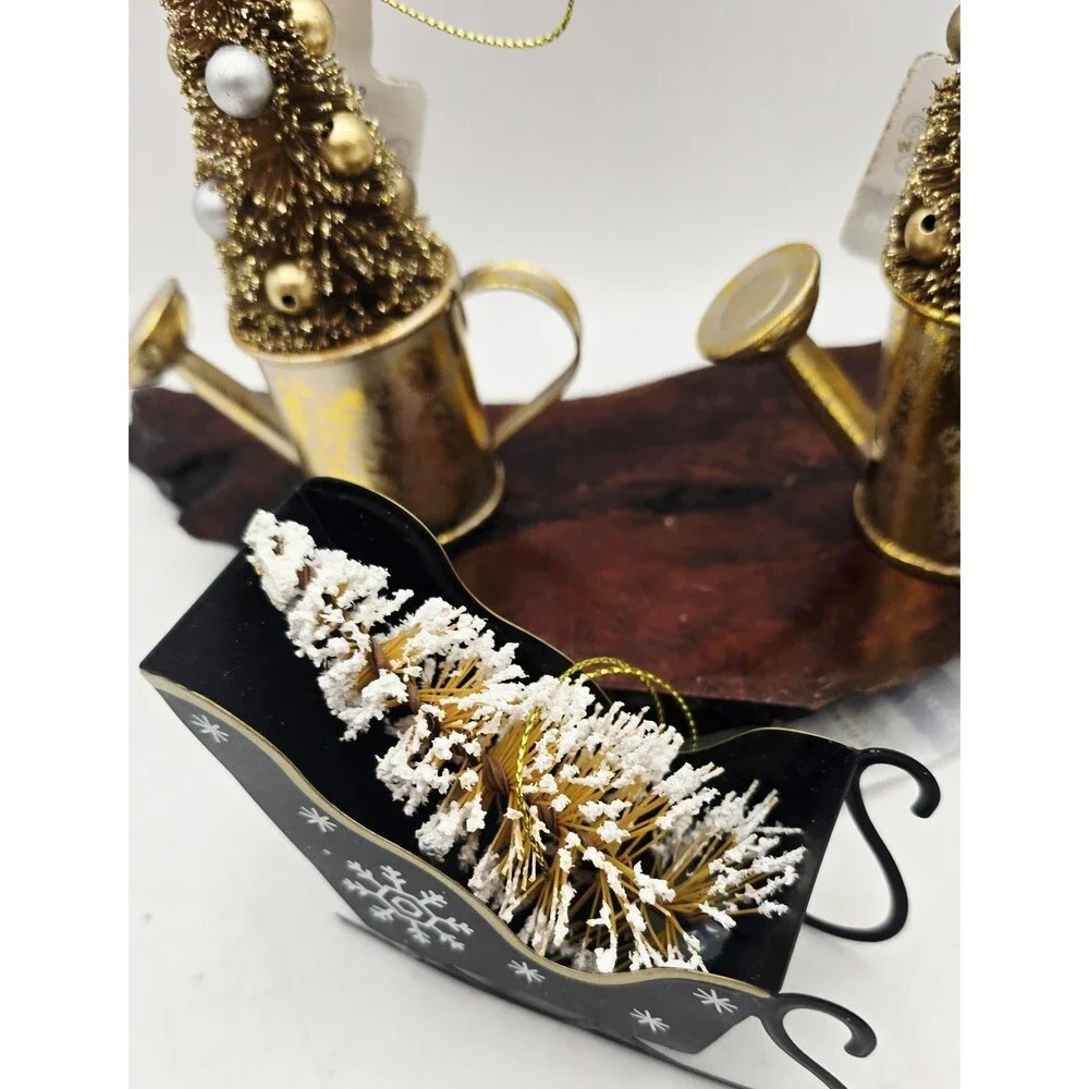 Watering Can Bottle Brush Tree Christmas Ornament Gold- Wondershop & Sleigh (3)